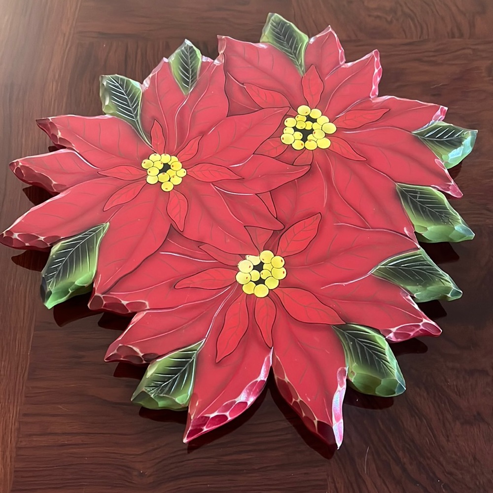 Collections Etc. Wooden Poinsettia Lazy Susan
